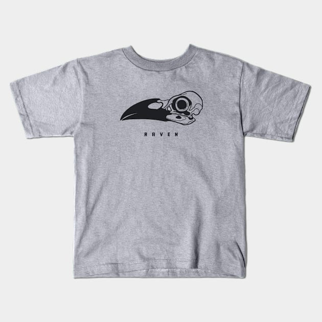 Silhouette of raven's skull  in black ink Kids T-Shirt by croquis design